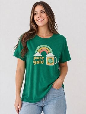 Old Navy Green Pure Gold Rainbow Beer Graphic Tee XL St Patricks Day Lucky Shamr